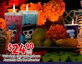 Veladora con Vaso Cubero Azucena Día de Muertos