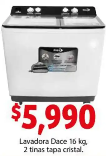 Soriana Express Lavadora Dace 16kg, 2 Tinas Tapa Cristal oferta