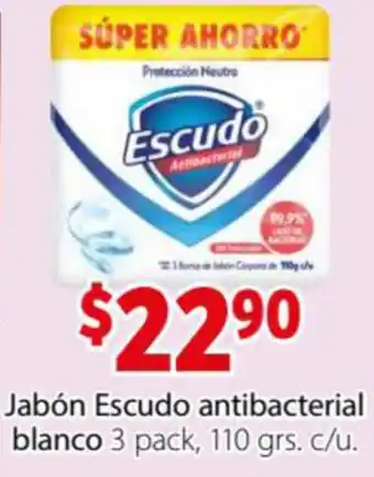 Soriana Express Jabón Escudo Antibacteial Blanco 3 pack 110grs oferta