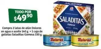 Soriana Súper Compra 2 Latas de Atún Dolores en Agua o Aceite 140g + 1 Caja de Galletas Saladitas Gamesa 330g oferta