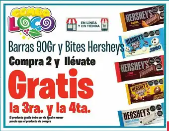 Barras 90gr y bites hershey's