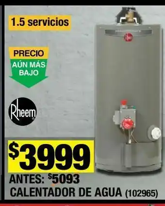 Calentador de agua rheem de depósito 49 l a gas lp