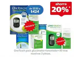 Onetouch - pack glucometro + lancetador+50 tiras reactivas 3 piezas