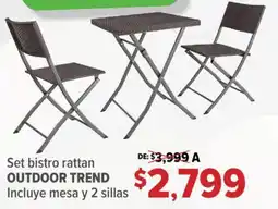 Soriana Mercado Set bistro rattan OUTDOOR TREND Incluye mesa y 2 sillas oferta