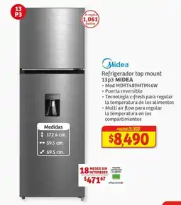Soriana Híper Midea Refrigerador Top Mount 13p3 oferta