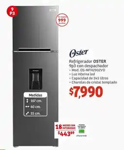 Soriana Híper Oster Refrigerador 9p3 con despachador oferta