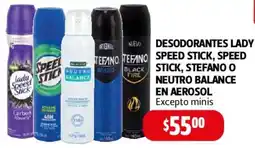 Farmacias Guadalajara DESODORANTES LADY SPEED STICK, SPEED STICK, STEFANO O NEUTRO BALANCE EN AEROSOL oferta