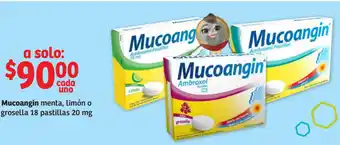 Soriana Mercado Mucoangin Menta, Limón o Grosella 18 Pastillas 20mg oferta