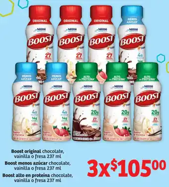Soriana Mercado Boost Original Chocolate Vainilla o Fresa 237ml/ Boost Menos Azúcar Chocolate, Vainilla o Fresa 237ml oferta