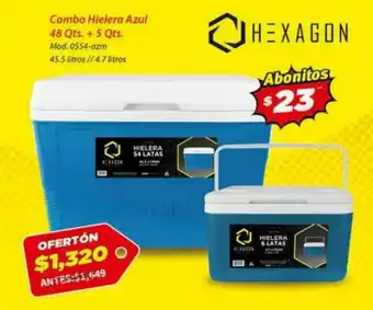 El Bodegón Hexagon Combo Hielera Azul 48 qts.+5 qts. oferta