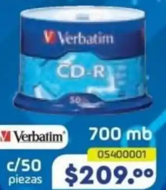 Tony Super Papelerías Verbatim CD-R 700MB c/50 piezas oferta