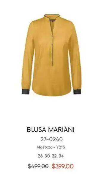 André Badi Blusa Mariani Mostaza 26, 30, 32, 34 oferta