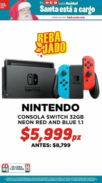 HEB Nintendo consola switch 32 gb neon red and blue 1.1 oferta