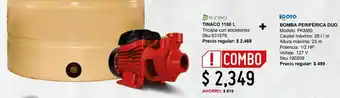 Sodimac Homecenter Combo tinaco 1100 tricapa con accesorios eureka + bomba periferica duo 1/2 hp 127v oferta