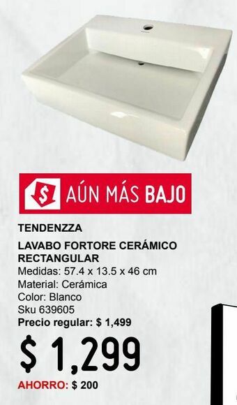 Lavabo fortore cerámico rectangular