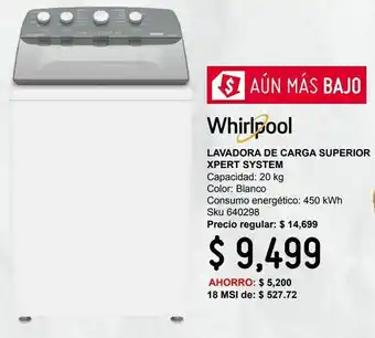 Lavadora carga superior whirlpool 20kg xpert system 8mwtw2024wjm blanco