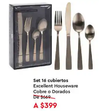 Set 16 Cubiertos Excellent Houseware Cobre o Dorados