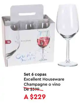 Set 6 Copas Excellent Houseware Champagne o Vino