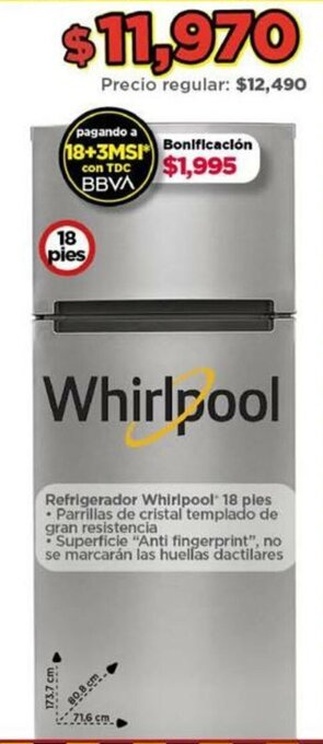 Bodega Aurrerá Whirlpool Refrigerador oferta