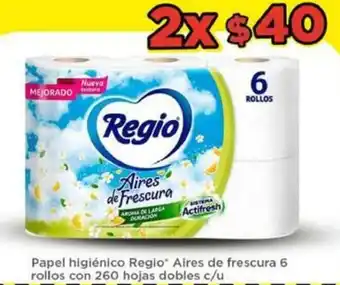 Bodega Aurrerá Papel Higiénico Refgio' Aires de Frescura 6 Rollos con 260 Hojas Dodles c/u oferta