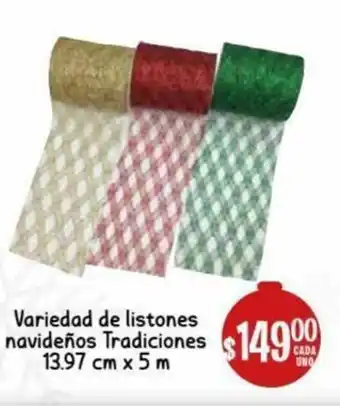Soriana Híper Variedad de Listones Navideños Tradiciones 13.97cm x 5m oferta