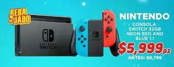 HEB Nintendo consola switch 32 gb neon red and blue 1.1 oferta