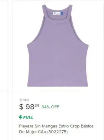 Playera Sin Mangas Estilo Crop Basica De Mujer C&A (3022275)