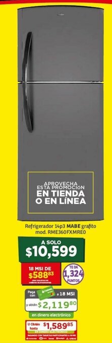 Soriana Híper Refrigerador 14p3 MABE Grafito oferta