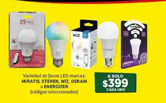 Variedad de Focos LED Marcas: MIRATIS, STEREN, WIZ, OSRAM o ENERGIZER