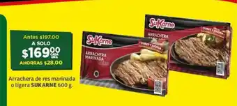Soriana Híper Arrachera de Res Marinada o Ligera SUKARNE 600g oferta