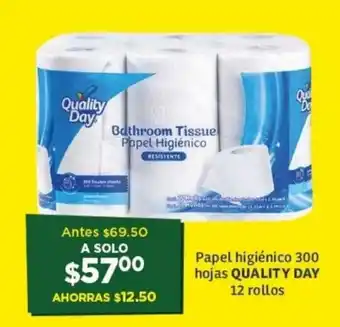 Soriana Híper Papel Higienico 300 Hojas QUALITY DAY 12 Rollos oferta