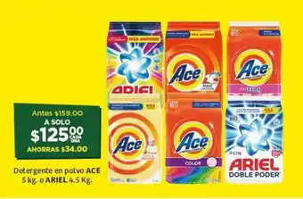 Soriana Híper Detergente en Polvo ACE 5kg o ARIEL 4.5 kg oferta