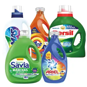 Alsuper Detergente savia 4.6lt, ariel 2.8lt, ace 2.8lt, persil 3lt ó más 3lt a escoger oferta