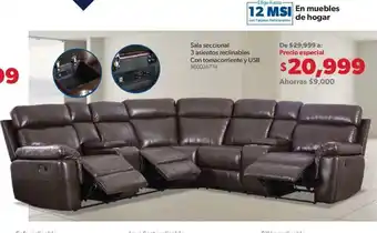 Sam's Club Sala Seccional 3 Asientos Reclinables Con Tomacorriente y USB 980026774 oferta