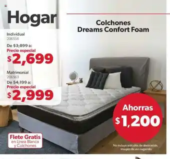 Sam's Club Hogar Colchones Dreams Comfort Foam Individual 206556 oferta