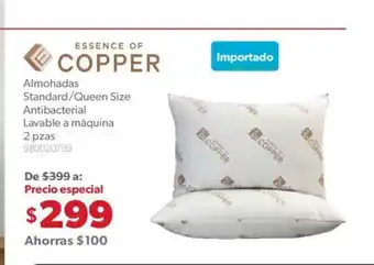 Essence of Copper Almohadas Standard / Queen Size Antibacterial Lavable a Maquina 2 Pzas