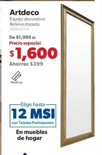 Sam's Club Artdeco Espejo Decorativo Relieve Dorado 980032410 oferta