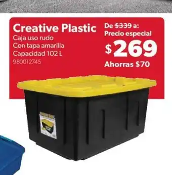 Creative Plastic Caja Uso Rudo Con Tapa Amarilla Capacidad 102 L