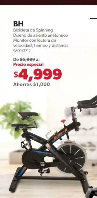 Sam's Club BH Bicicleta de Spinning Diseño de Asiento Anatomico Monitor Con Lectura de Velocidad, Tiempo y Distancia oferta