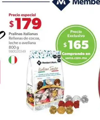 Sam's Club Precio Especial Pralinas Italianas Rellenas de Cocoa, Leche o Avellana 800g oferta