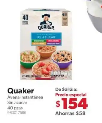 Sam's Club Quaker Avena Instantanea Sin Azucar 40 pzas oferta