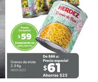 Sam's Club Granos de Elote 2.9kg oferta