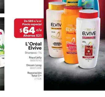 Sam's Club L'Oreal Elvive Shampoo 1L - Royal Jelly / Dream Long / Reparacion Total 5+ oferta