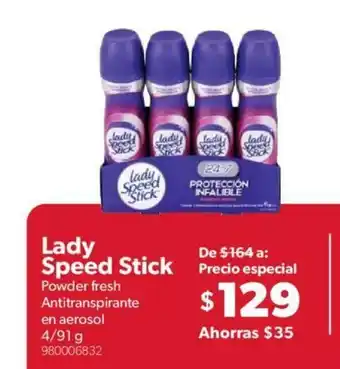 Sam's Club Lady Speed Stick Powder Fresh Antitranspirante en Aerosol 4/91g oferta