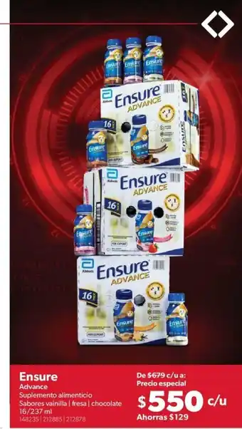 Sam's Club Ensure Advance Suplemento Alimenticio Sabores Vainilla / fresa / Chocolate 16/237ml oferta