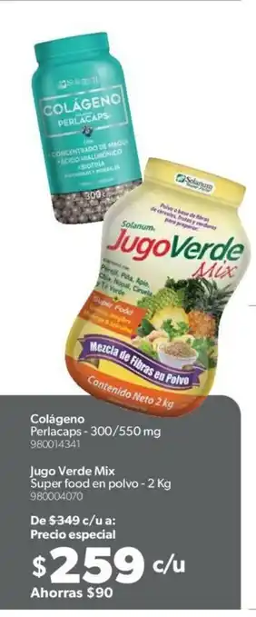 Sam's Club Colageno Perlacaps - 300/550mg / Jugo Verde Mix Super Food en Polvo - 2kg oferta