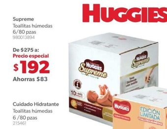 Sam's Club Huggies Supreme Toallitas Humedas 6/80 pzas oferta