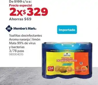 Sam's Club Member's Mark Toallitas Desinfectantes Aroma Naranja / Limon Mata 99% de Virus y Bacterias 3/78 pzas oferta
