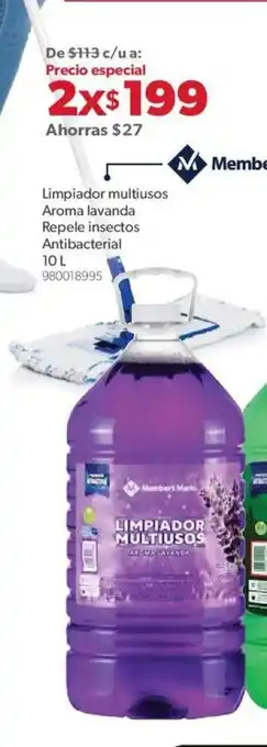 Sam's Club Limpiador Multiusos dAroma Lavanda Repele Insectos Antibacterial 10L oferta