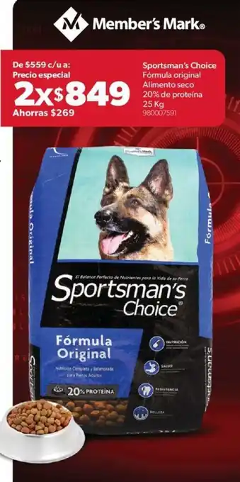 Sam's Club Sportsman's Choice Formula Original Alimento Seco 20% de Proteina 25kg oferta